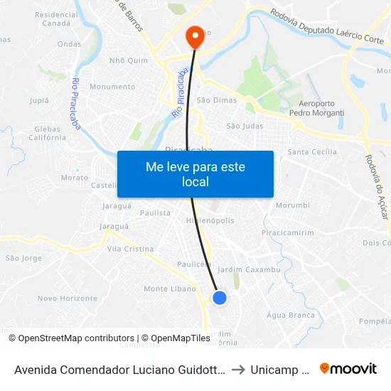 Avenida Comendador Luciano Guidotti 2645 to Unicamp Fop map