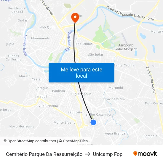 Cemitério Parque Da Ressurreição to Unicamp Fop map
