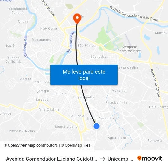 Avenida Comendador Luciano Guidotti 1837 to Unicamp Fop map