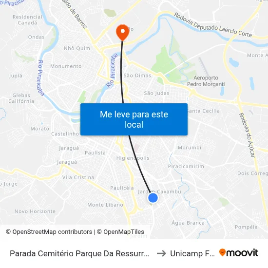 Parada Cemitério Parque Da Ressurreição to Unicamp Fop map