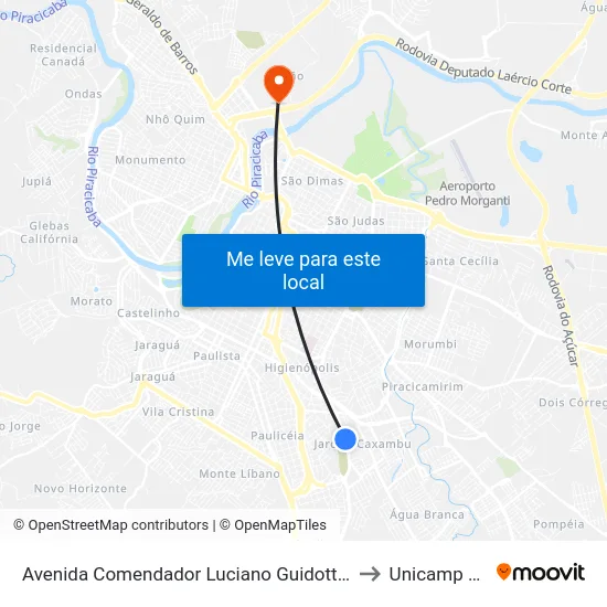 Avenida Comendador Luciano Guidotti 1517 to Unicamp Fop map