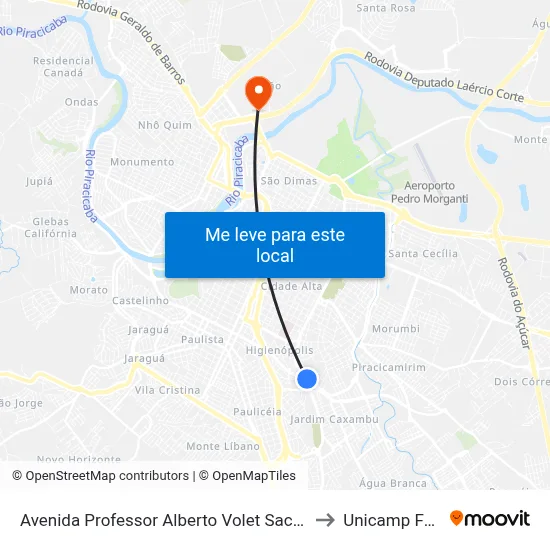 Avenida Professor Alberto Volet Sachs to Unicamp Fop map