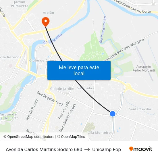 Avenida Carlos Martins Sodero 680 to Unicamp Fop map