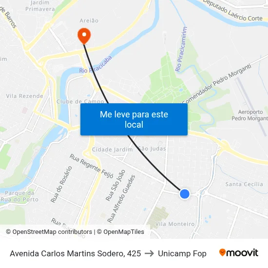 Avenida Carlos Martins Sodero, 425 to Unicamp Fop map