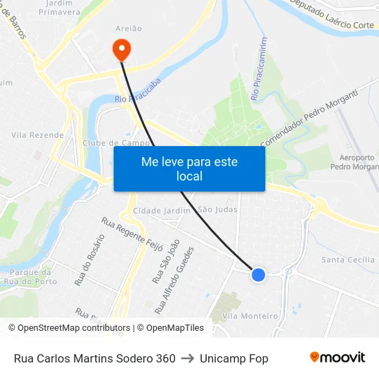 Rua Carlos Martins Sodero 360 to Unicamp Fop map