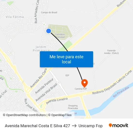 Avenida Marechal Costa E Silva 427 to Unicamp Fop map