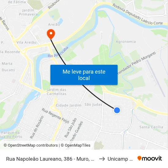 Rua Napoleão Laureano, 386 - Muro, Nº 386 to Unicamp Fop map