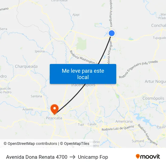 Avenida Dona Renata 4700 to Unicamp Fop map