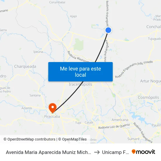 Avenida Maria Aparecida Muniz Michielin, to Unicamp Fop map
