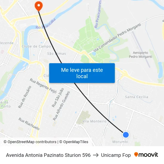 Avenida Antonia Pazinato Sturion 596 to Unicamp Fop map