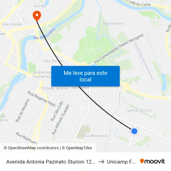 Avenida Antonia Pazinato Sturion 1201 to Unicamp Fop map
