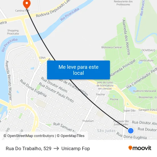 Rua Do Trabalho, 529 to Unicamp Fop map