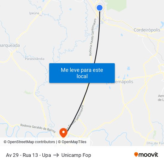 Av 29 - Rua 13 - Upa to Unicamp Fop map