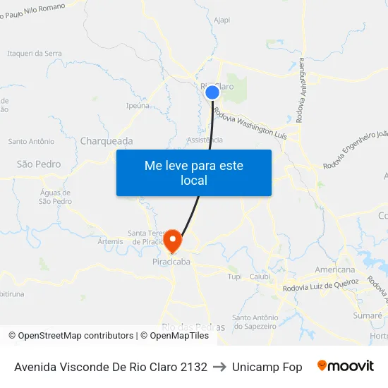 Avenida Visconde De Rio Claro 2132 to Unicamp Fop map