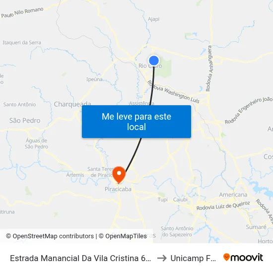 Estrada Manancial Da Vila Cristina 665 to Unicamp Fop map
