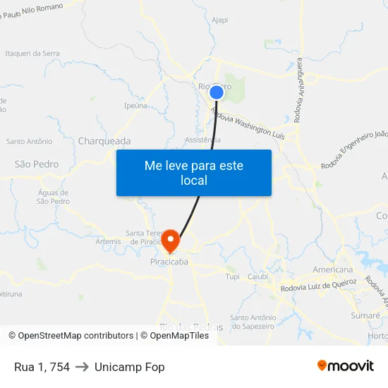 Rua 1, 754 to Unicamp Fop map