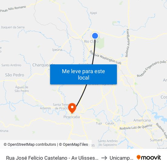 Rua José Felício Castelano - Av Ulisses Guimarães to Unicamp Fop map