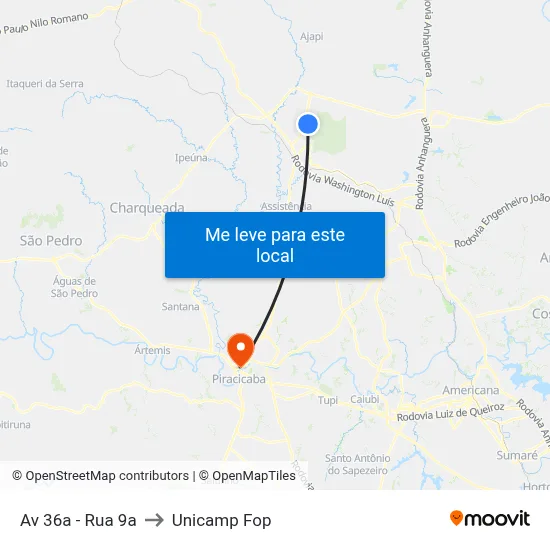 Av 36a - Rua 9a to Unicamp Fop map