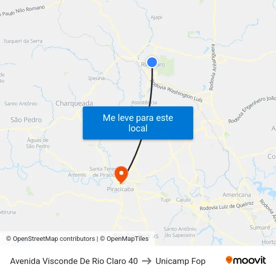 Avenida Visconde De Rio Claro 40 to Unicamp Fop map