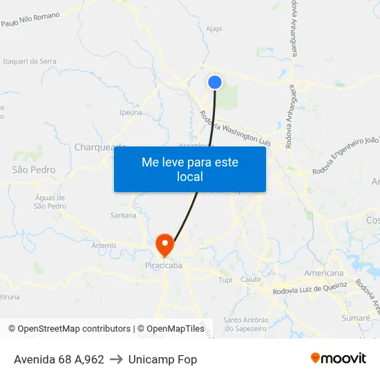 Avenida 68 A,962 to Unicamp Fop map