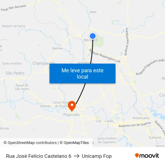 Rua José Felício Castelano 6 to Unicamp Fop map