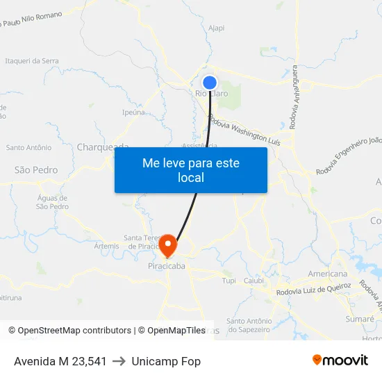 Avenida M 23,541 to Unicamp Fop map