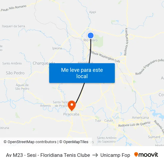 Av M23 - Sesi - Floridiana Tenis Clube to Unicamp Fop map