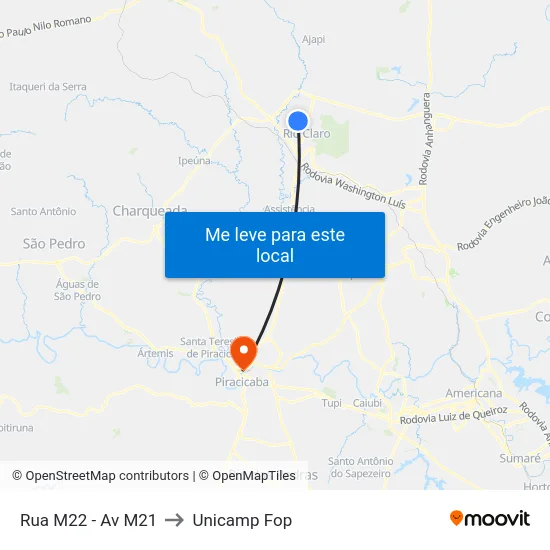 Rua M22 - Av M21 to Unicamp Fop map