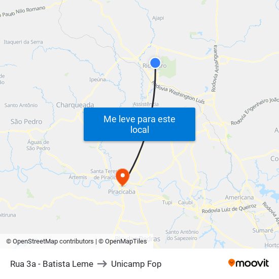 Rua 3a - Batista Leme to Unicamp Fop map