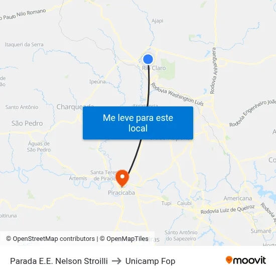 Parada E.E.  Nelson Stroilli to Unicamp Fop map