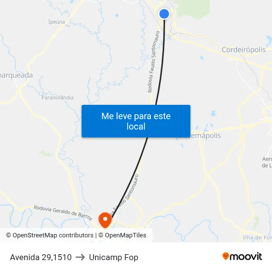 Avenida 29,1510 to Unicamp Fop map
