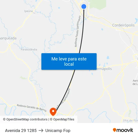 Avenida 29 1285 to Unicamp Fop map