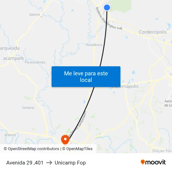 Avenida 29 ,401 to Unicamp Fop map