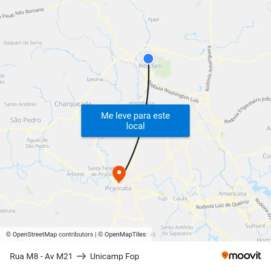 Rua M8 - Av M21 to Unicamp Fop map