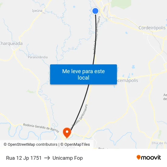 Rua 12 Jp 1751 to Unicamp Fop map