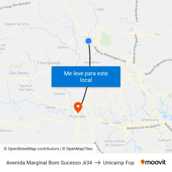 Avenida Marginal Bom Sucesso ,634 to Unicamp Fop map