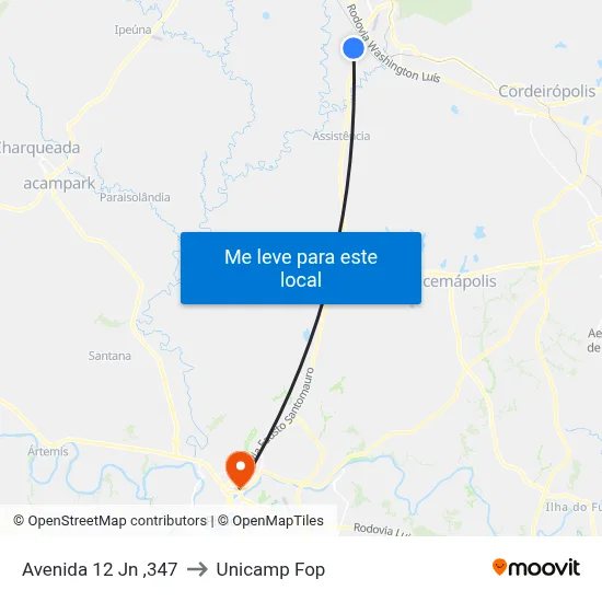 Avenida 12 Jn ,347 to Unicamp Fop map