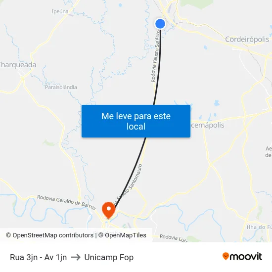 Rua 3jn - Av 1jn to Unicamp Fop map