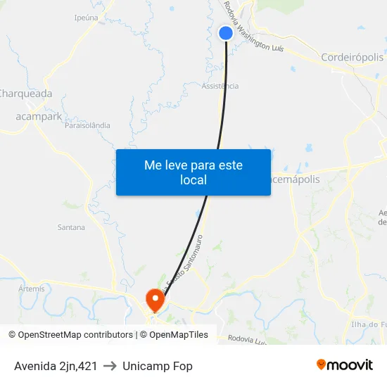 Avenida 2jn,421 to Unicamp Fop map