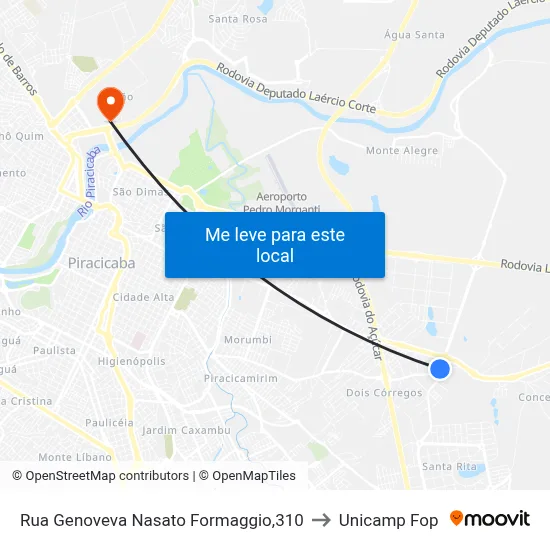 Rua Genoveva Nasato Formaggio,310 to Unicamp Fop map