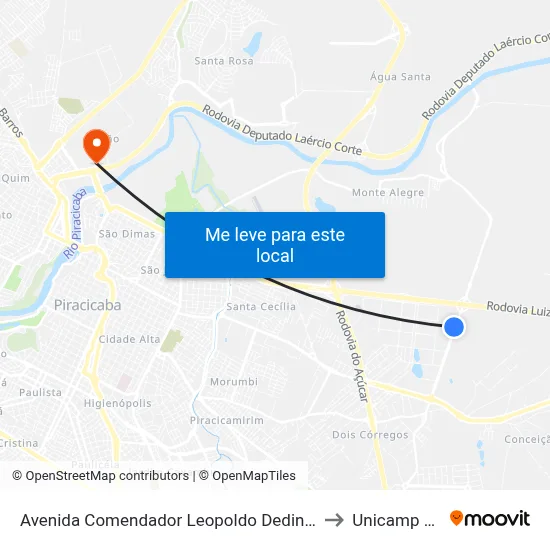 Avenida Comendador Leopoldo Dedini 1393 to Unicamp Fop map