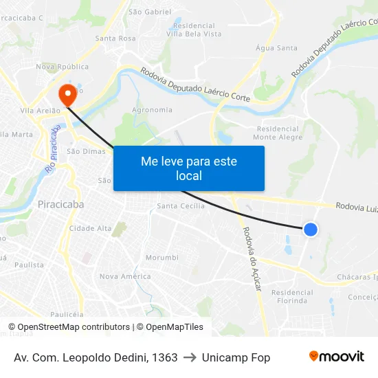 Av. Com. Leopoldo Dedini, 1363 to Unicamp Fop map