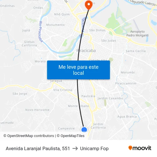 Avenida Laranjal Paulista, 551 to Unicamp Fop map