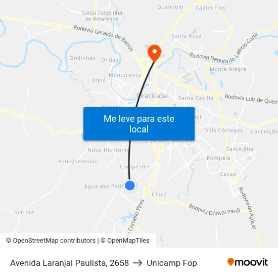 Avenida Laranjal Paulista, 2658 to Unicamp Fop map