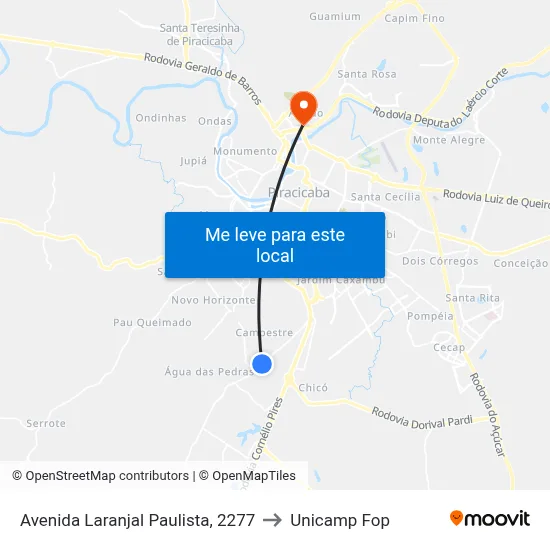 Avenida Laranjal Paulista, 2277 to Unicamp Fop map