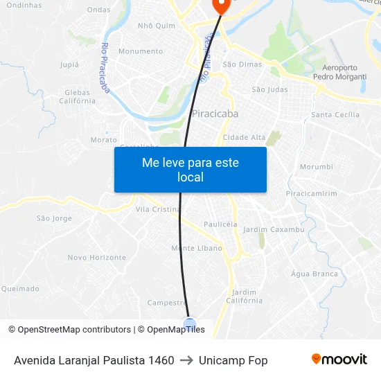 Avenida Laranjal Paulista 1460 to Unicamp Fop map