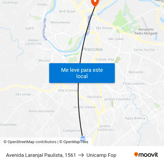 Avenida Laranjal Paulista, 1561 to Unicamp Fop map