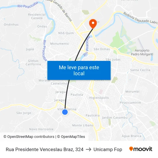 Rua Presidente Venceslau Braz, 324 to Unicamp Fop map