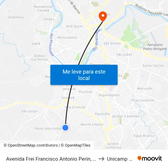 Avenida Frei Francisco Antonio Perin, 1481 to Unicamp Fop map