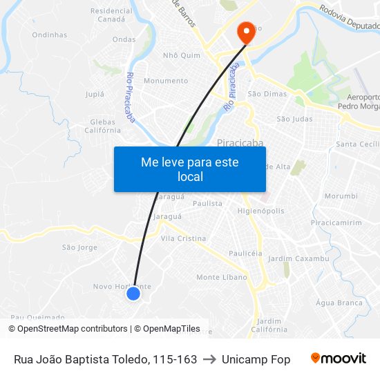 Rua João Baptista Toledo, 115-163 to Unicamp Fop map